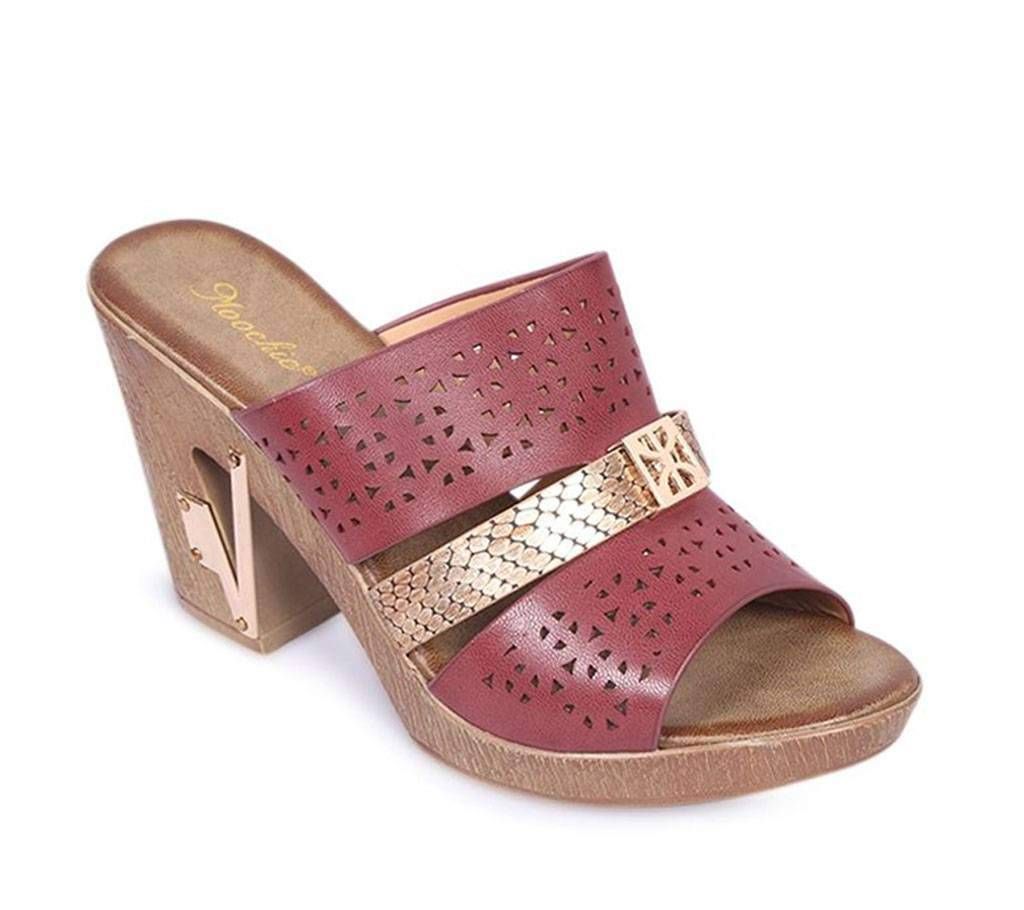 Moochie Maroon Ladies Leather Heel Sandal