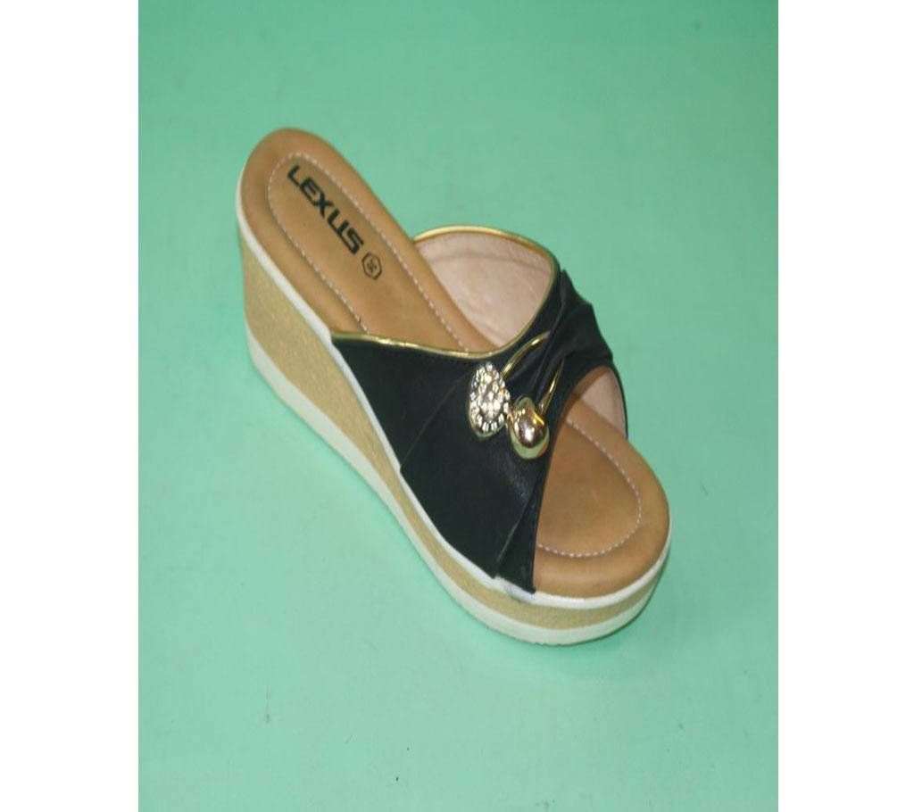 Black Lexus Artificial Leather Mid to High Wedges For Women