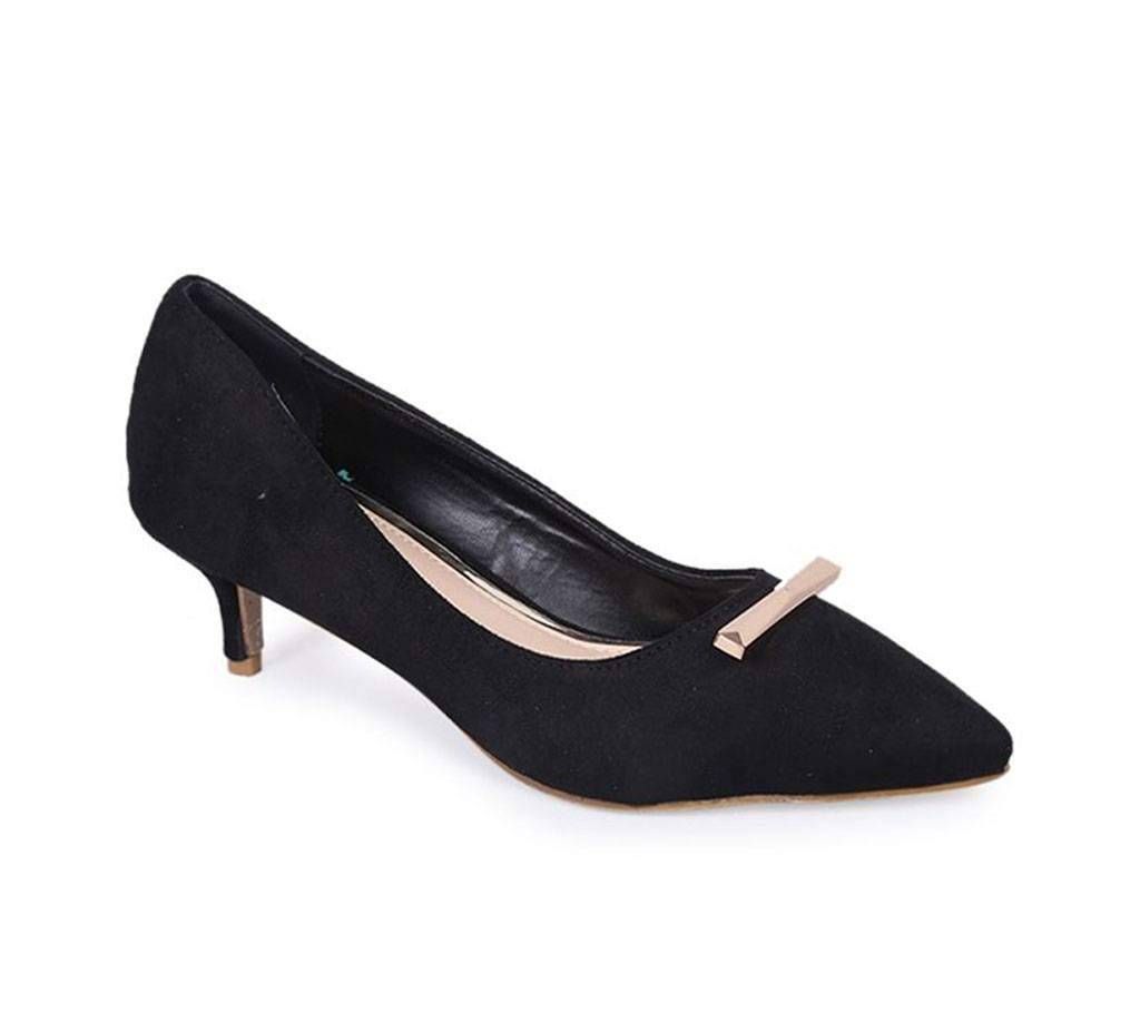 Moochie Black Ladies Suede Leather Heel Shoe