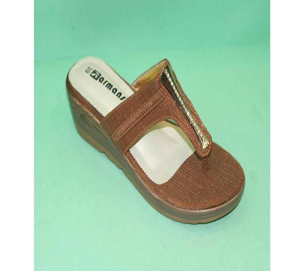 BROWN CRAPE STONE SEMI FLAT SANDAL