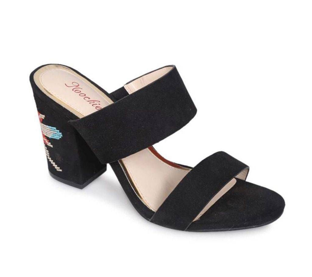 Moochie Black Color Leather Ladies Heel Sandal