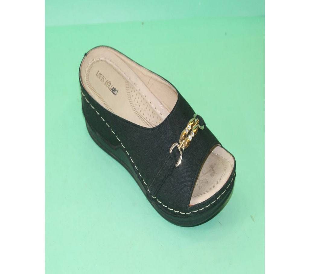 Black   Artificial  Leather Mid to High Wedges For Women