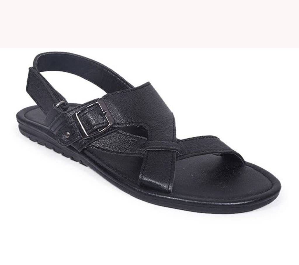 Apex Black Leather Men's sandal