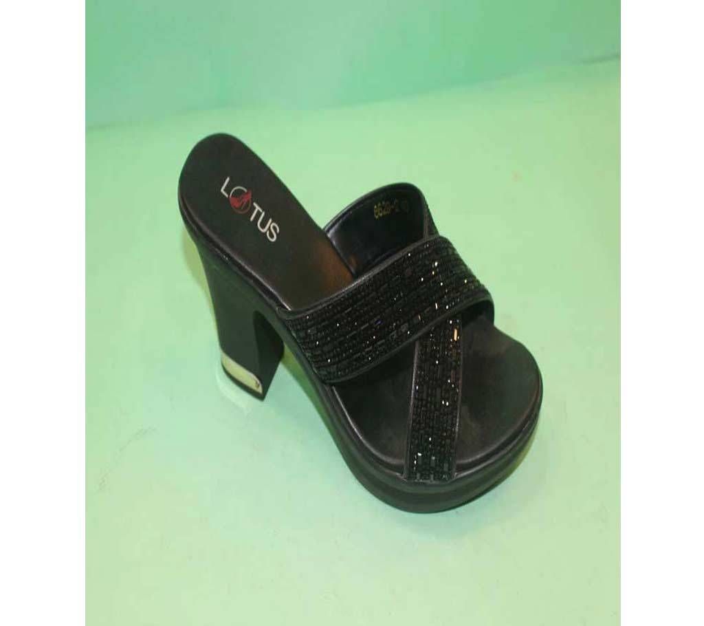 Lotus Black Artificial Leather Balanced Heel for Women