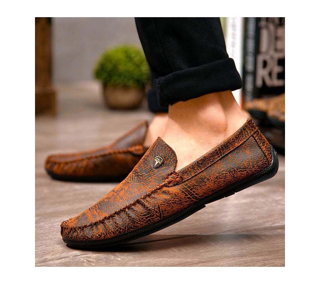 Menz Faux Leather Loafers - 510 - Brown with Black Mix
