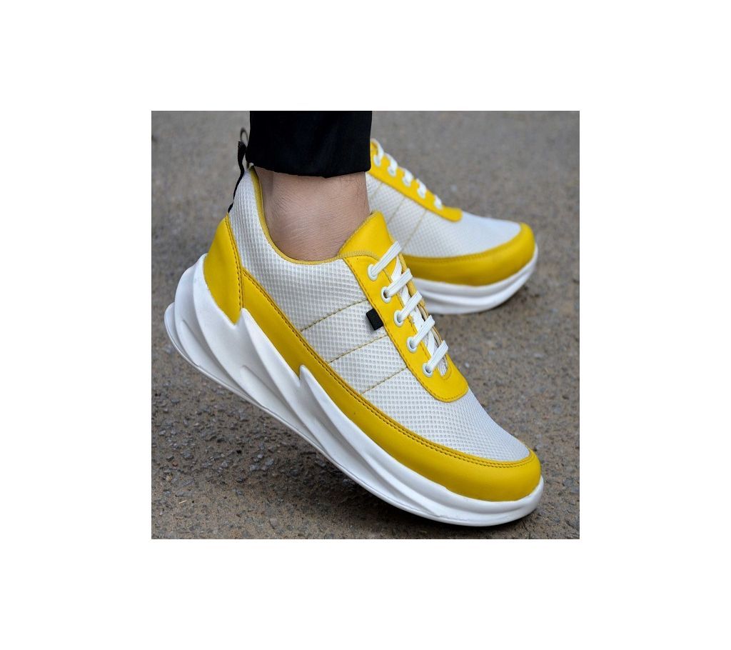 Men Sport Sneaker Shoes-Yellow Mesh 