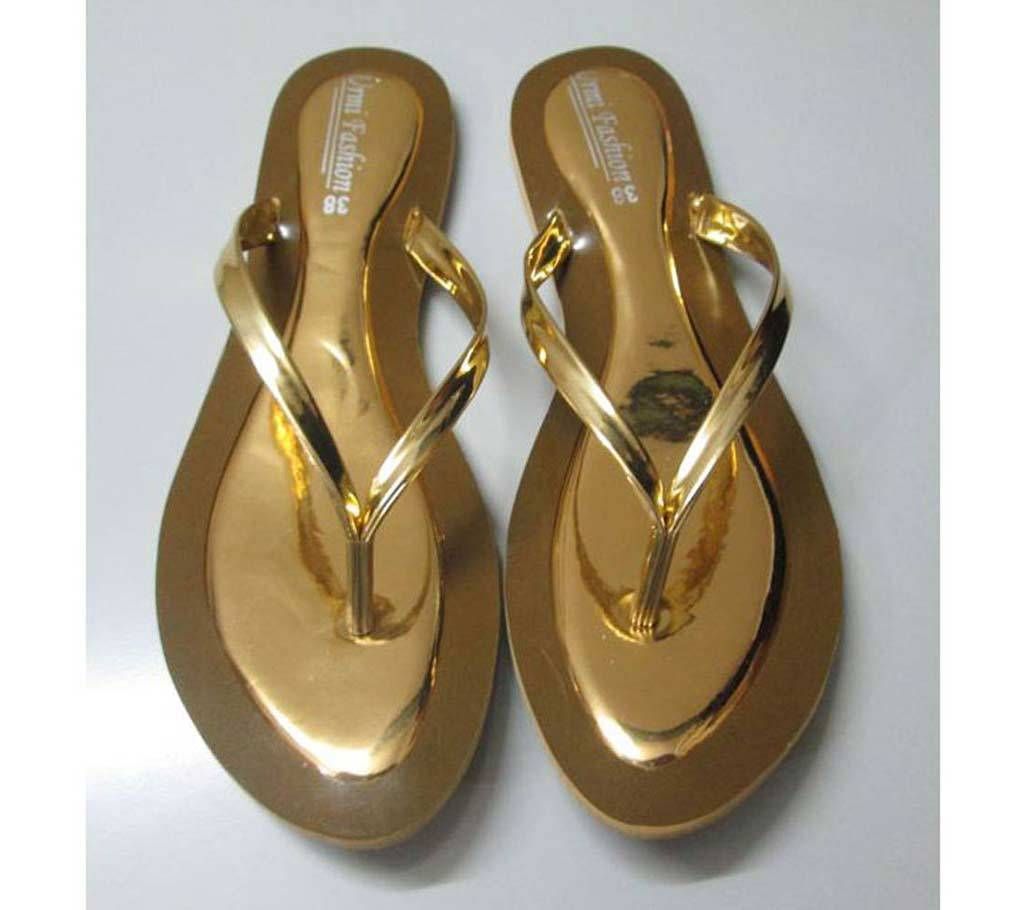 Golden Artificial Smart Flat Sandal for Women Hot