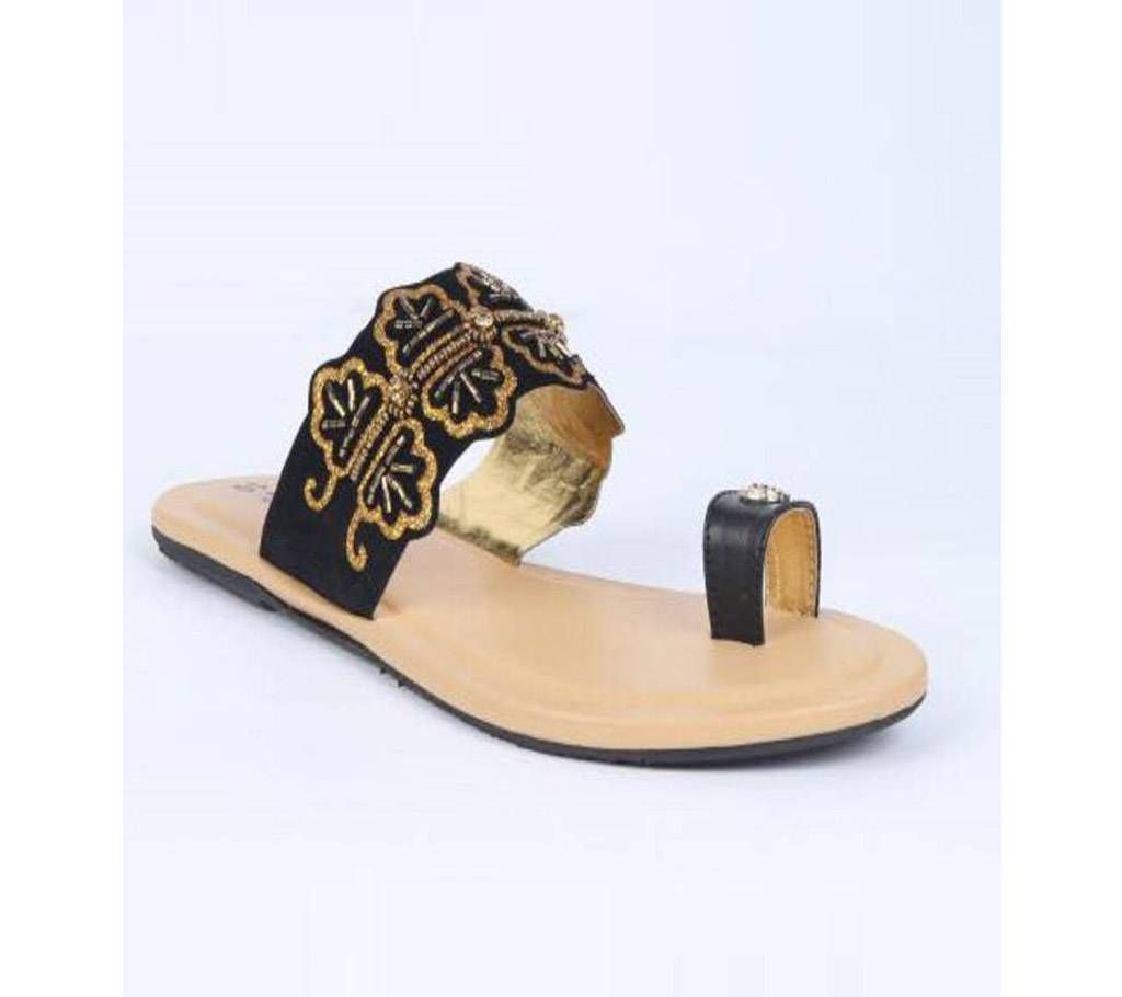 Ladies Black Butterfly Flat Sandal