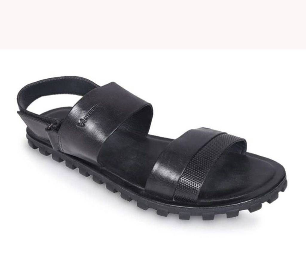 Venturini Men's Black Burnished Leather Sandal

