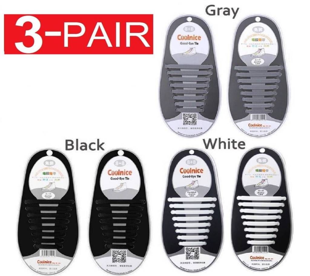 3 pair Easy No Tie Shoelaces Elastic Silicone