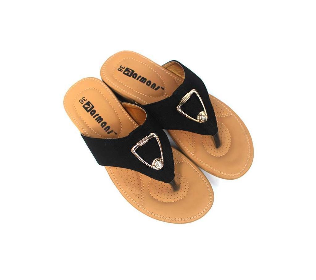 BLACK CRAPE SEMI FLAT SANDAL