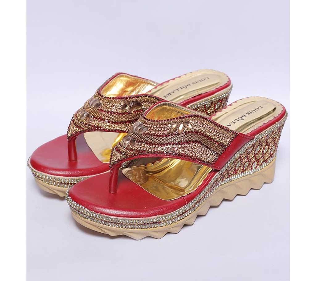 Artificial Leather Heeled Sandal for Women