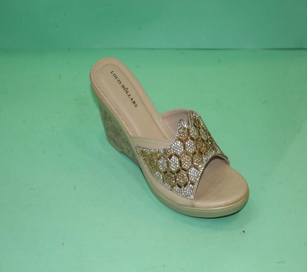 Gold  Leather Low to Mid Heel Sandals for Women