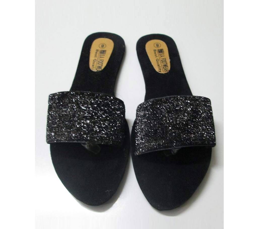 Black Artificial Smart Flat Sandal for Women