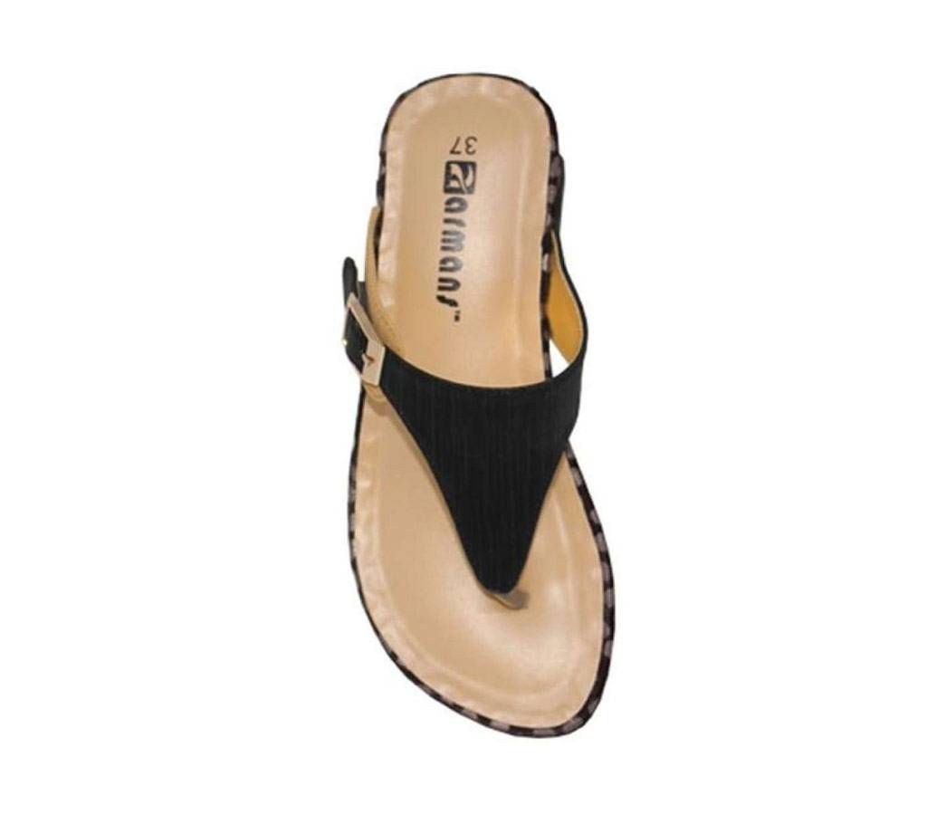 Black Artificial Leather Wedged Sandal for Women