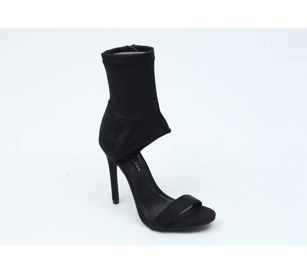 Black Scuba Ankle Strap Two Part Stiletto Sandals
