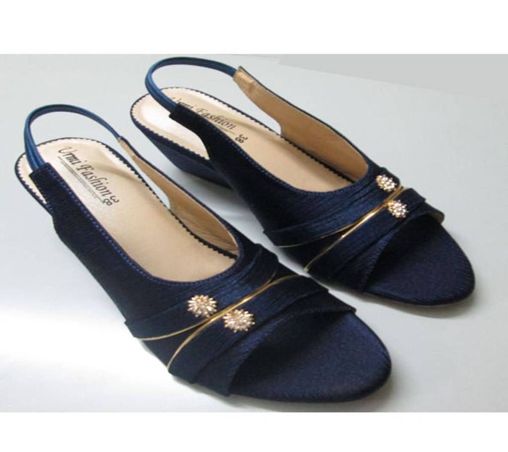 Blue PU Leather Heeled Sandal For Women