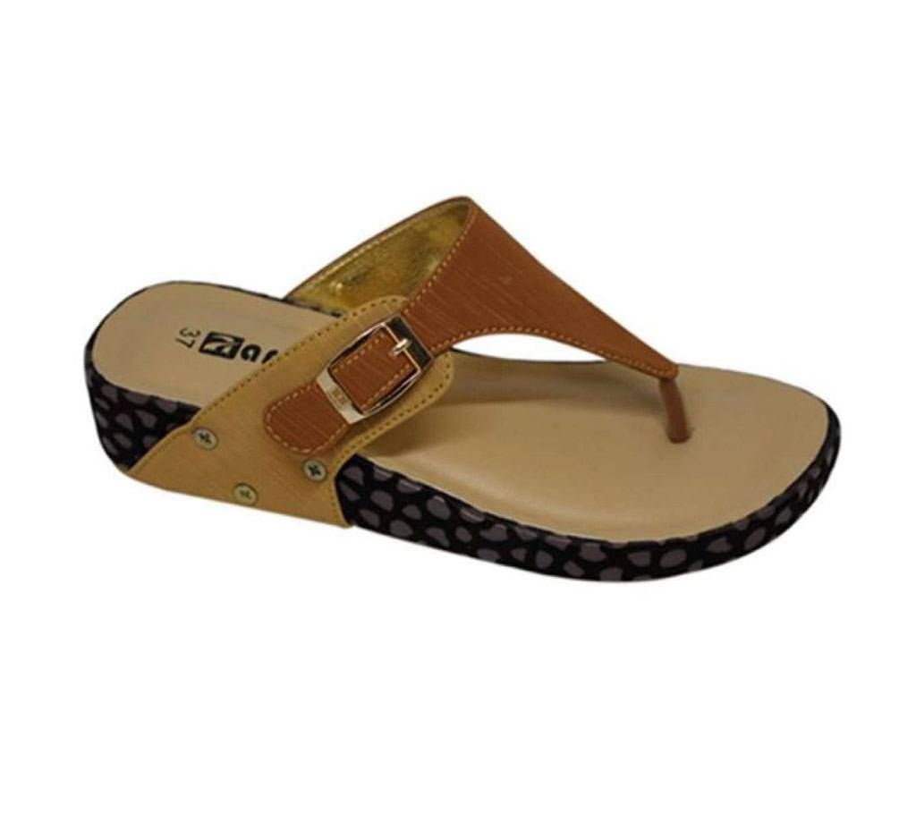 Brown Artificial Leather Wedged Sandal for Women