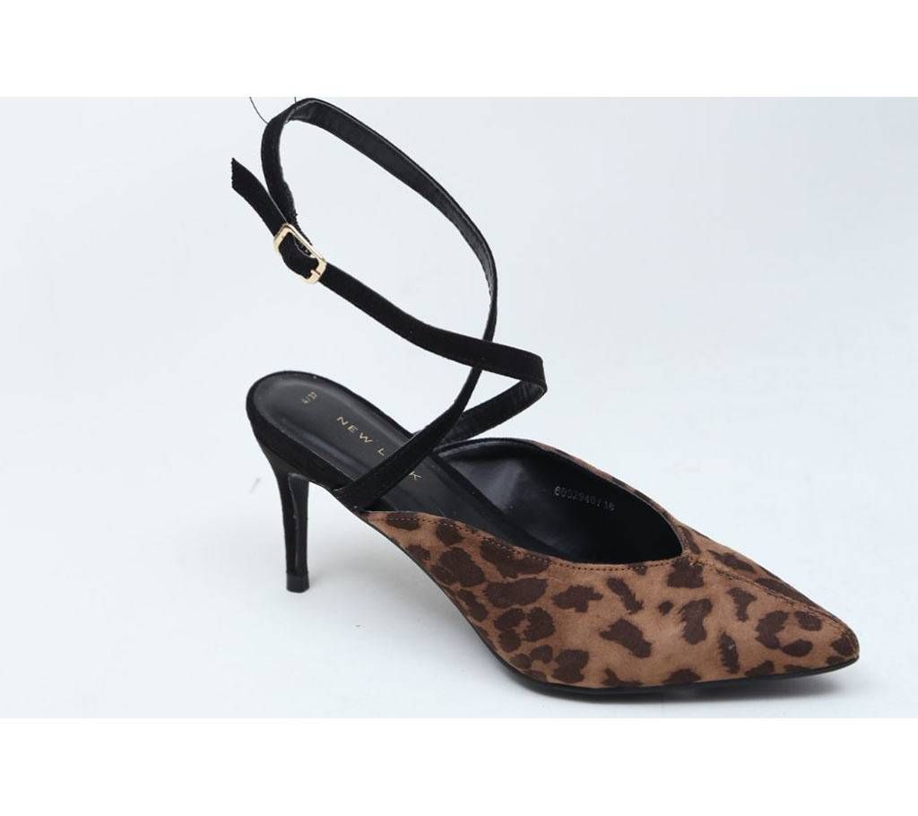Tan Leopard Print Cross Strap Kitten Heels