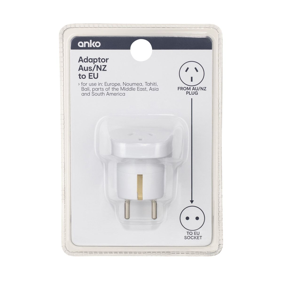 Adaptor - AU/NZ Plug to EU Socket - Double Round Pins