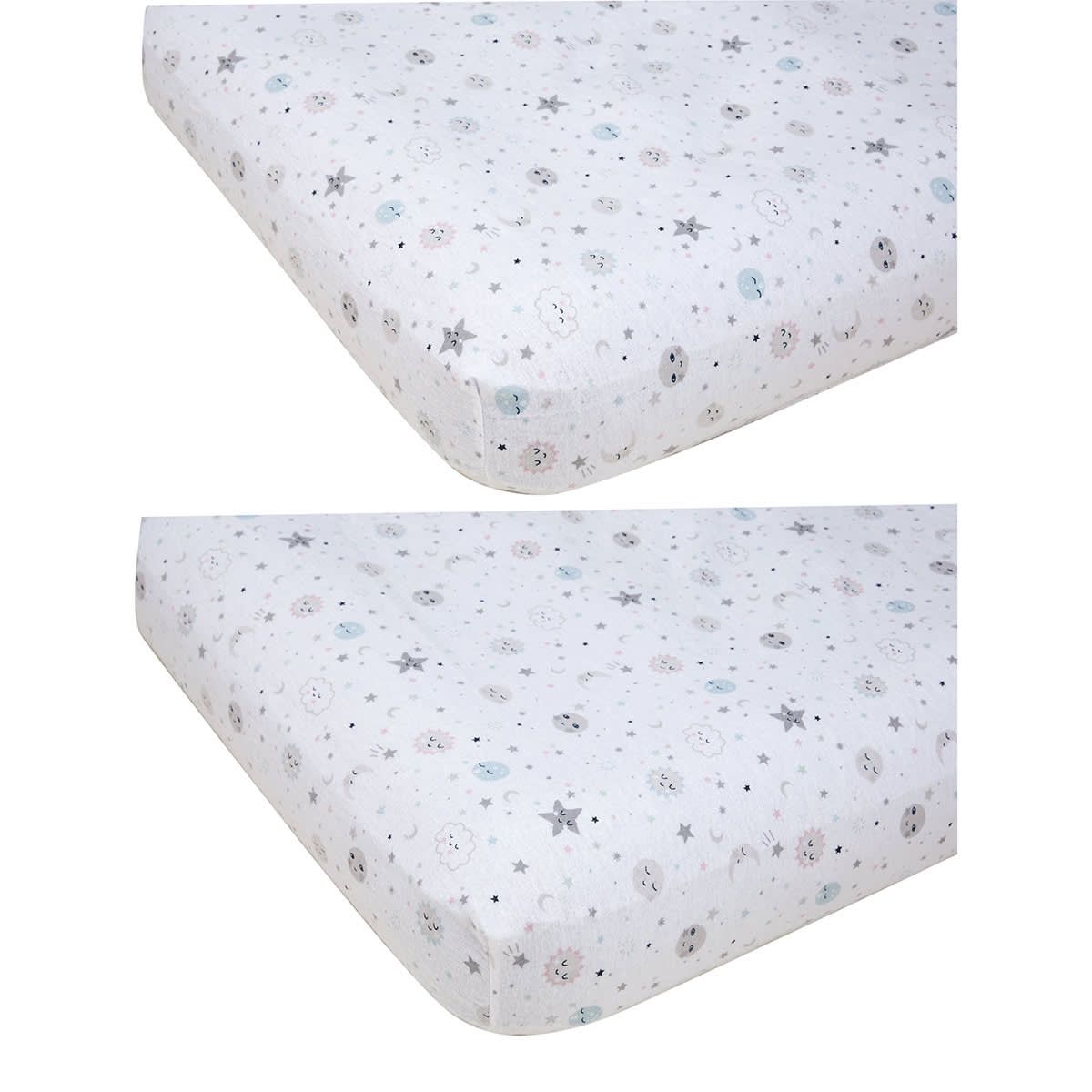 2 Pack Flannelette Cotton Fitted Cot Sheets - Galaxy