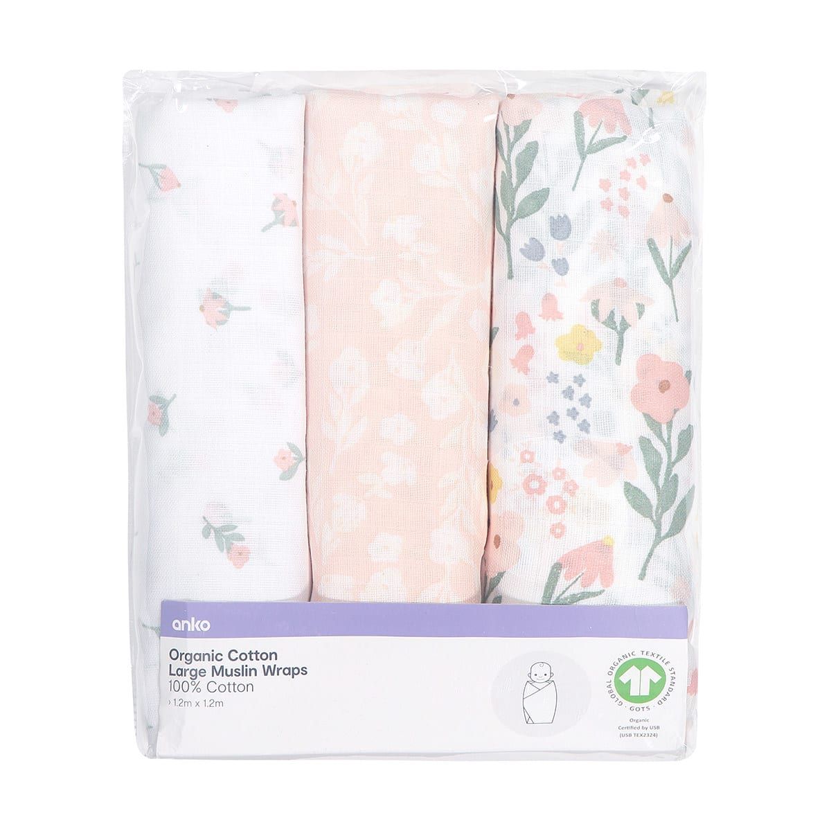 Organic Cotton Large Muslin Wraps - Floral