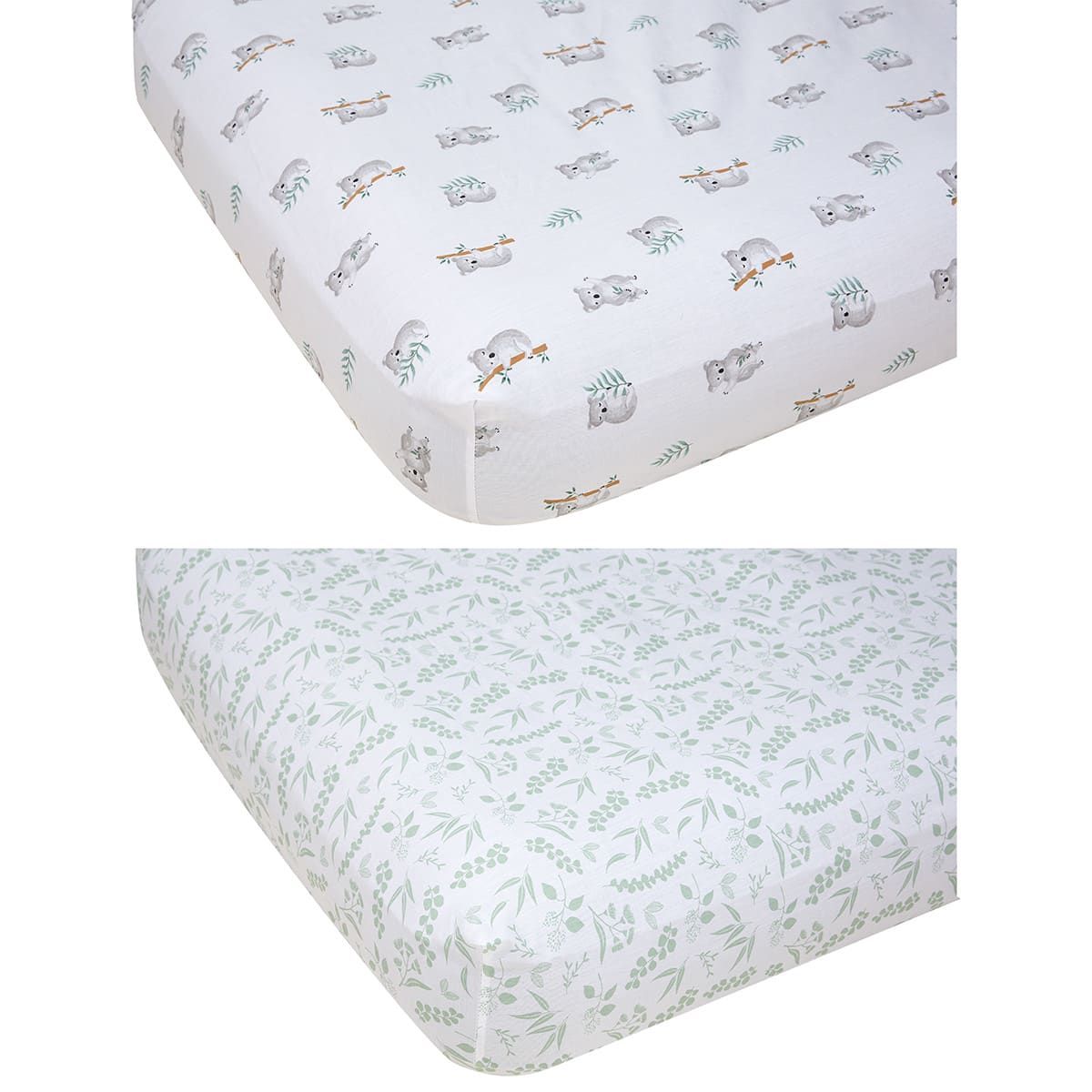 2 Organic Cotton Fitted Cot Sheets - Koala Print