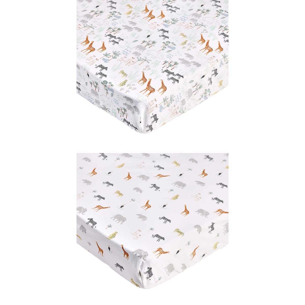 2 Pack Organic Cotton Fitted Cot Sheets - Safari
