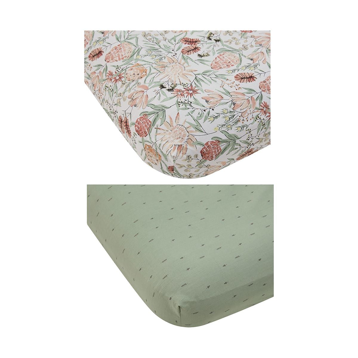2 Pack Organic Cotton Fitted Cot Sheets - Floral