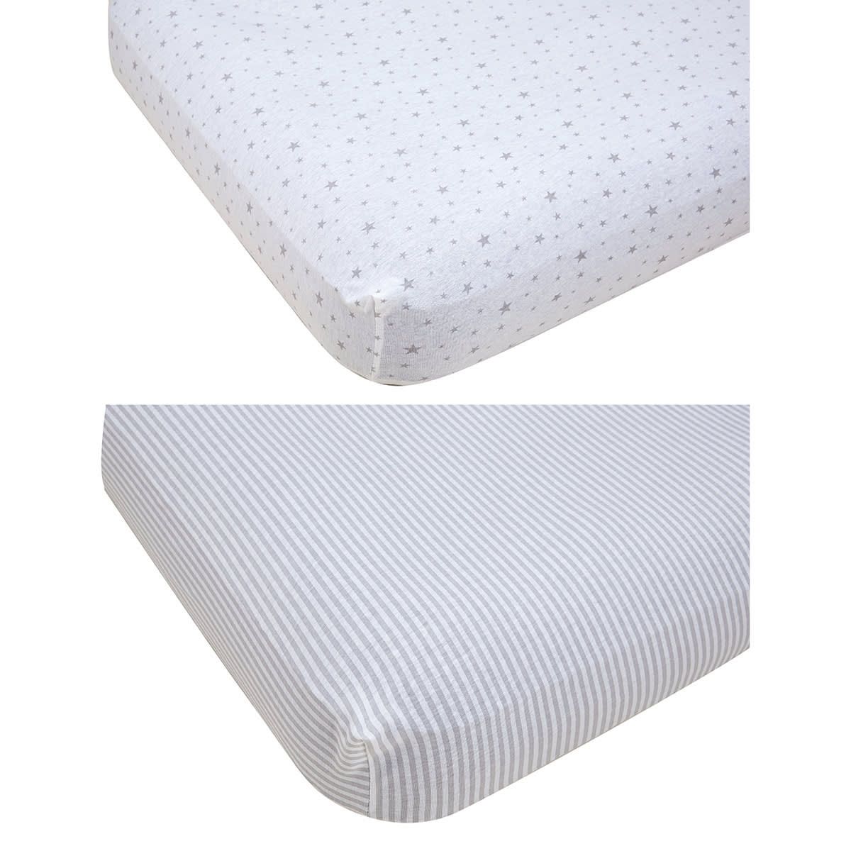 2 Pack Organic Cotton Jersey Fitted Cot Sheets - Stars