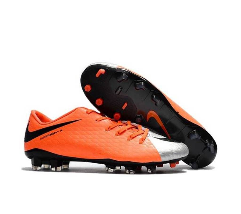Orange Red and Silver Rubber Football Boot for Men