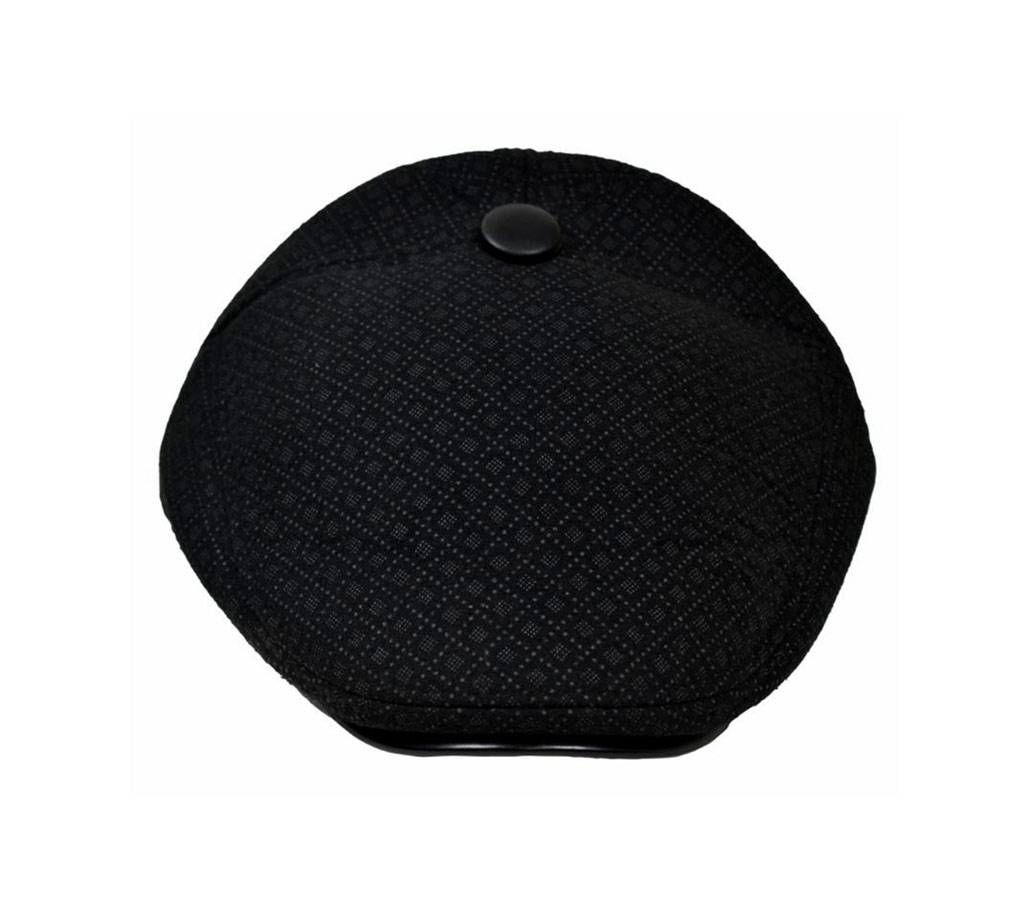 Black Cotton Flat Cap for Men