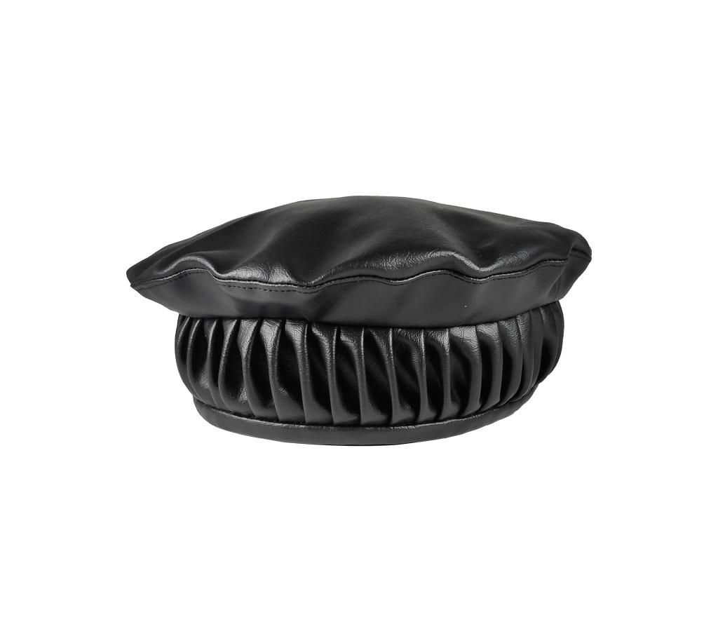 Black Leather Cotton Kashmiri Pakol Cap