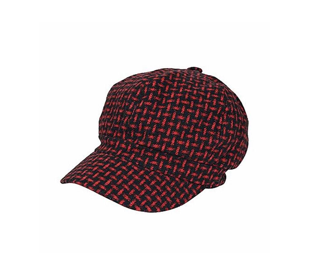 Black And Red Cotton Cap For Men