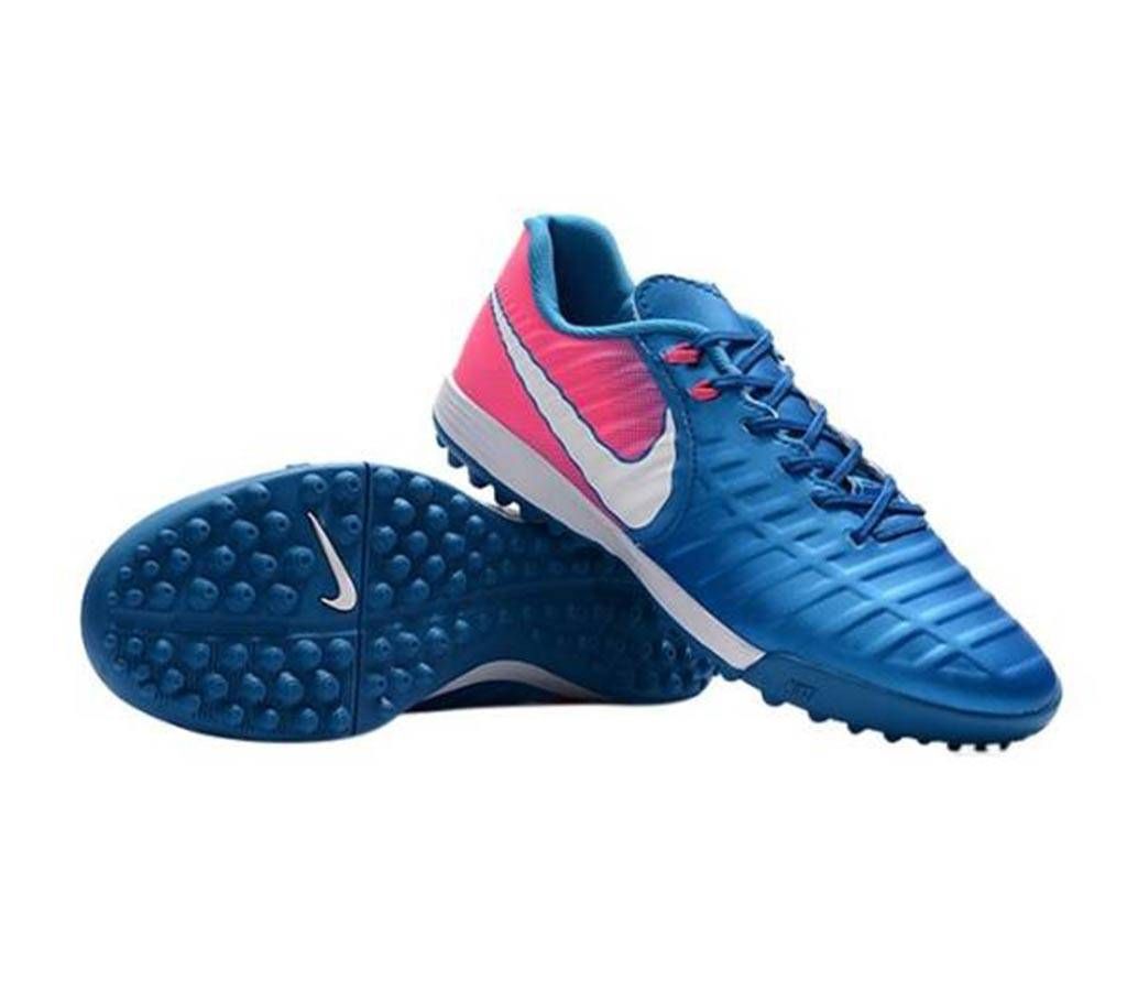 Blue and Pink Rubber Football Boot for Men
