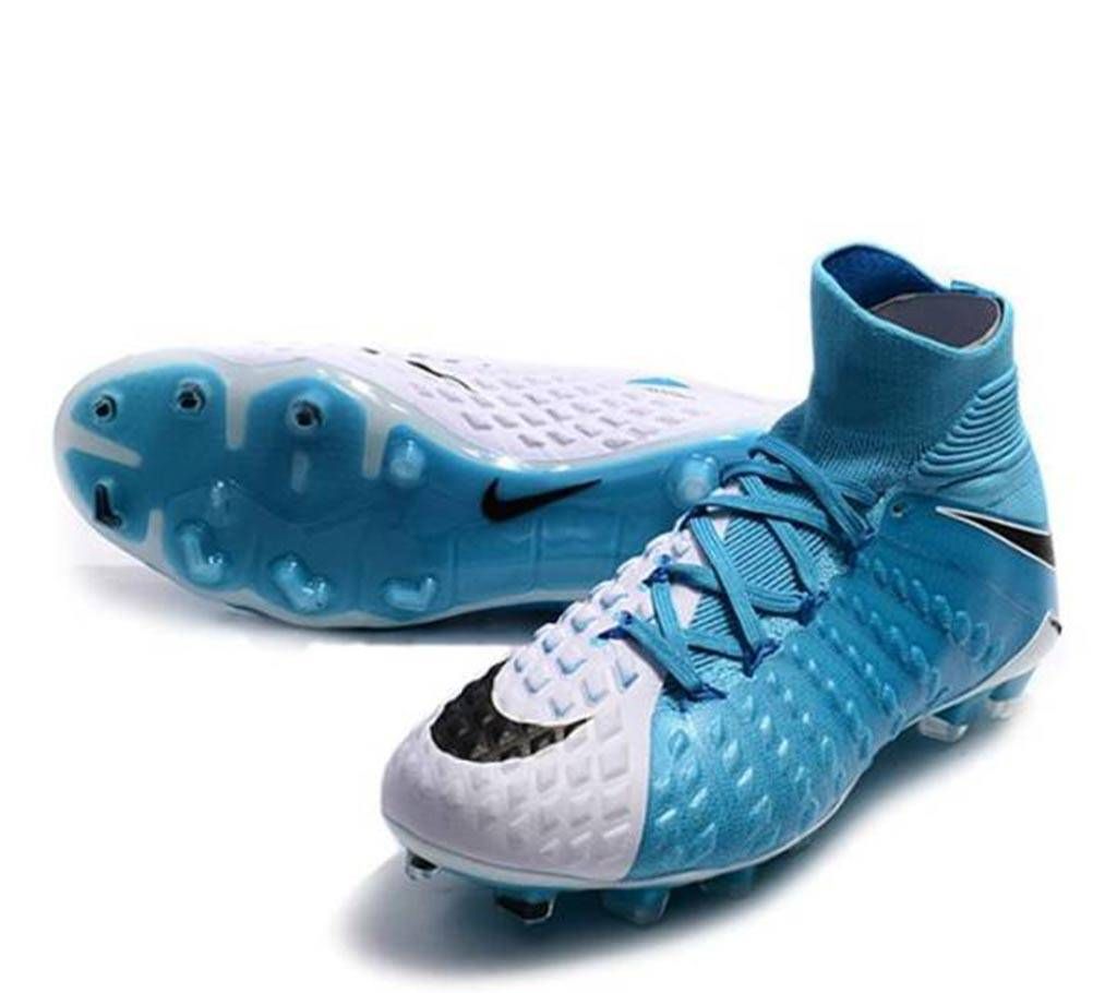 Steel Blue and White Rubber Football Boot for Men