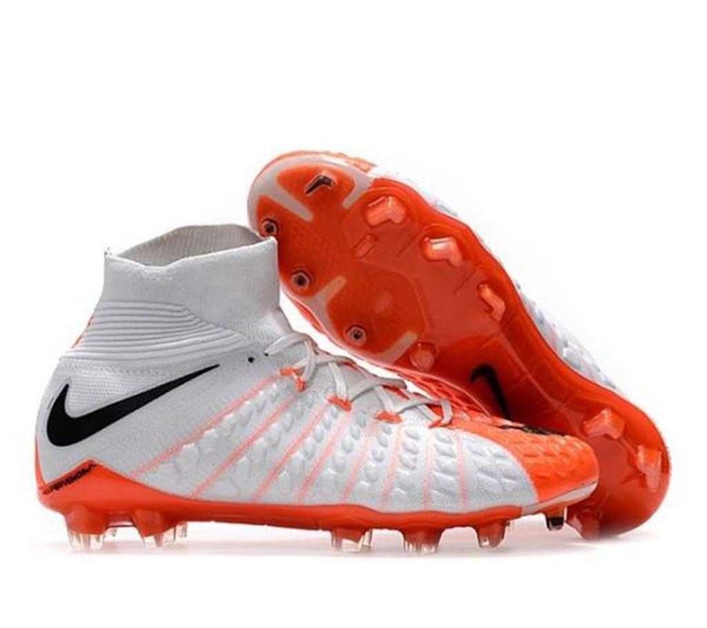 White and Orange Red Rubber Football Boot for Men