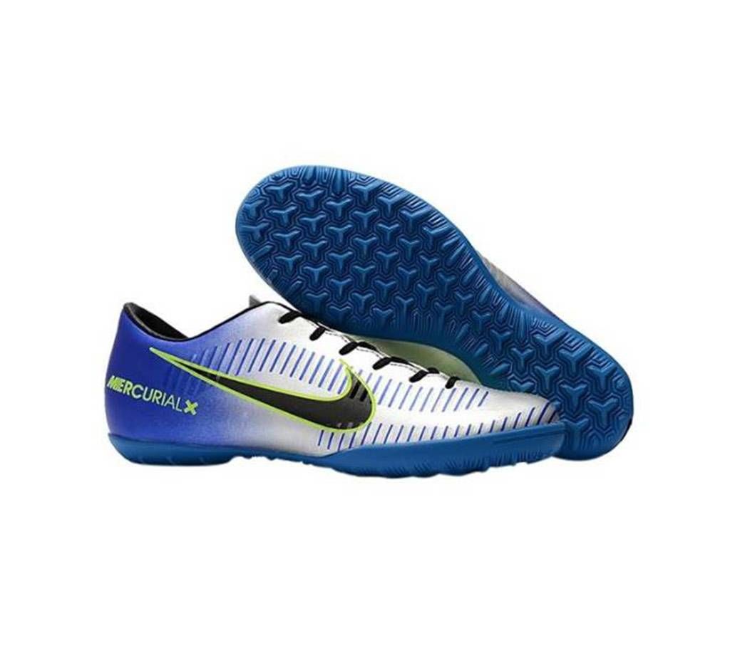 Silver and Blue Rubber Football Boot for Men