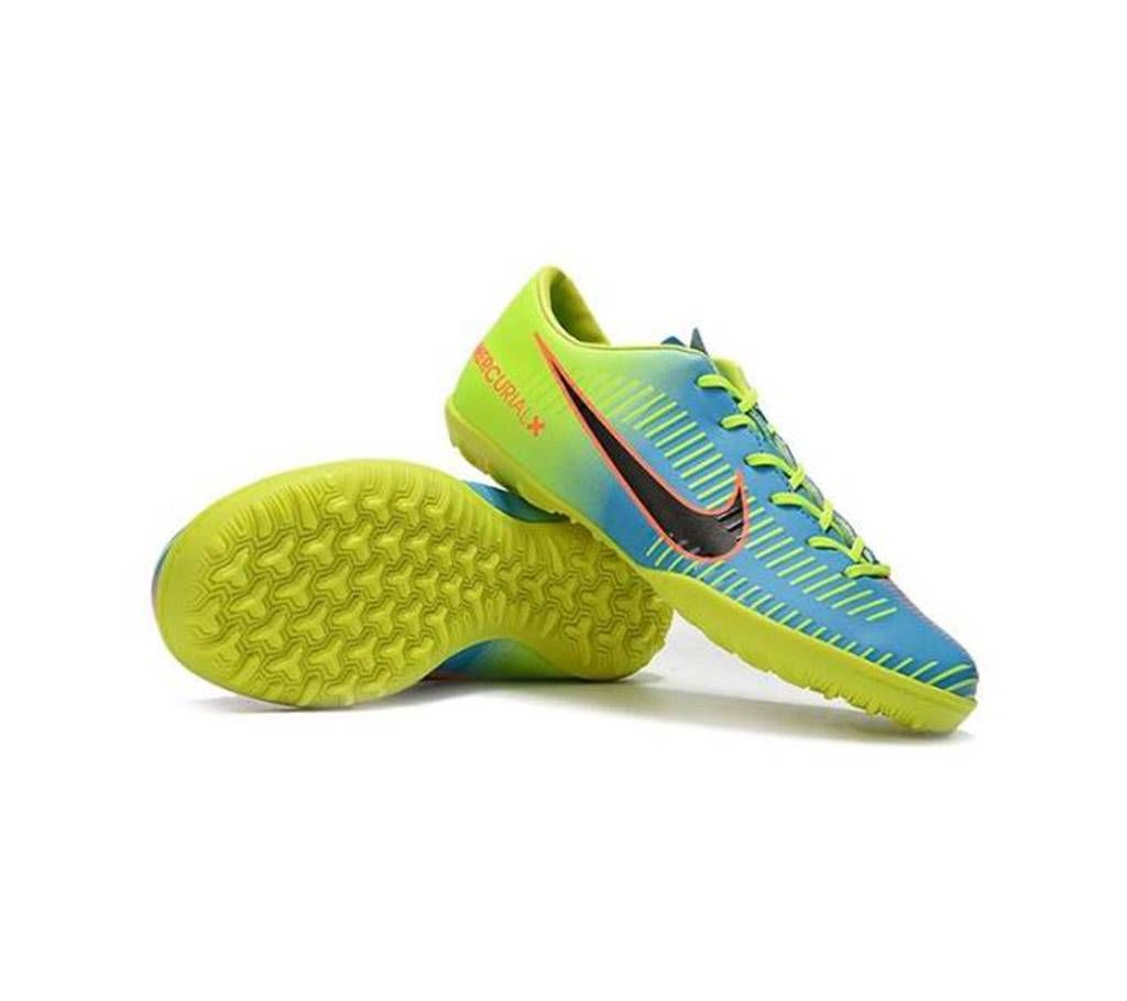 Blue and Lime Rubber Football Boot for Men