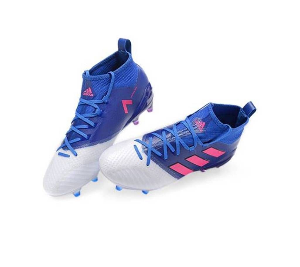 White and Navy Blue PU Leather Football Shoe
