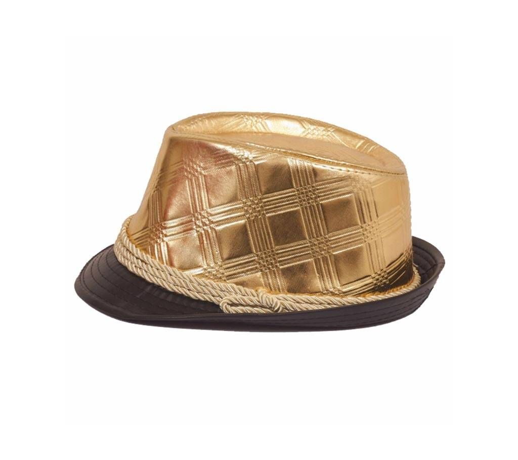 Golden And Black Artificial Leather Party Hat For Men