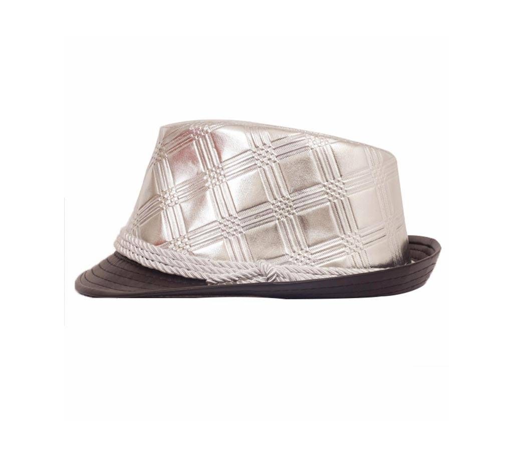 Silver And Black Artificial Leather Party Hat For Men