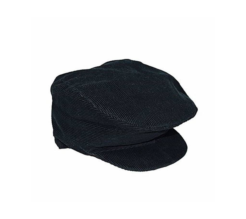 Short Brim Black Velvet Cap for Men