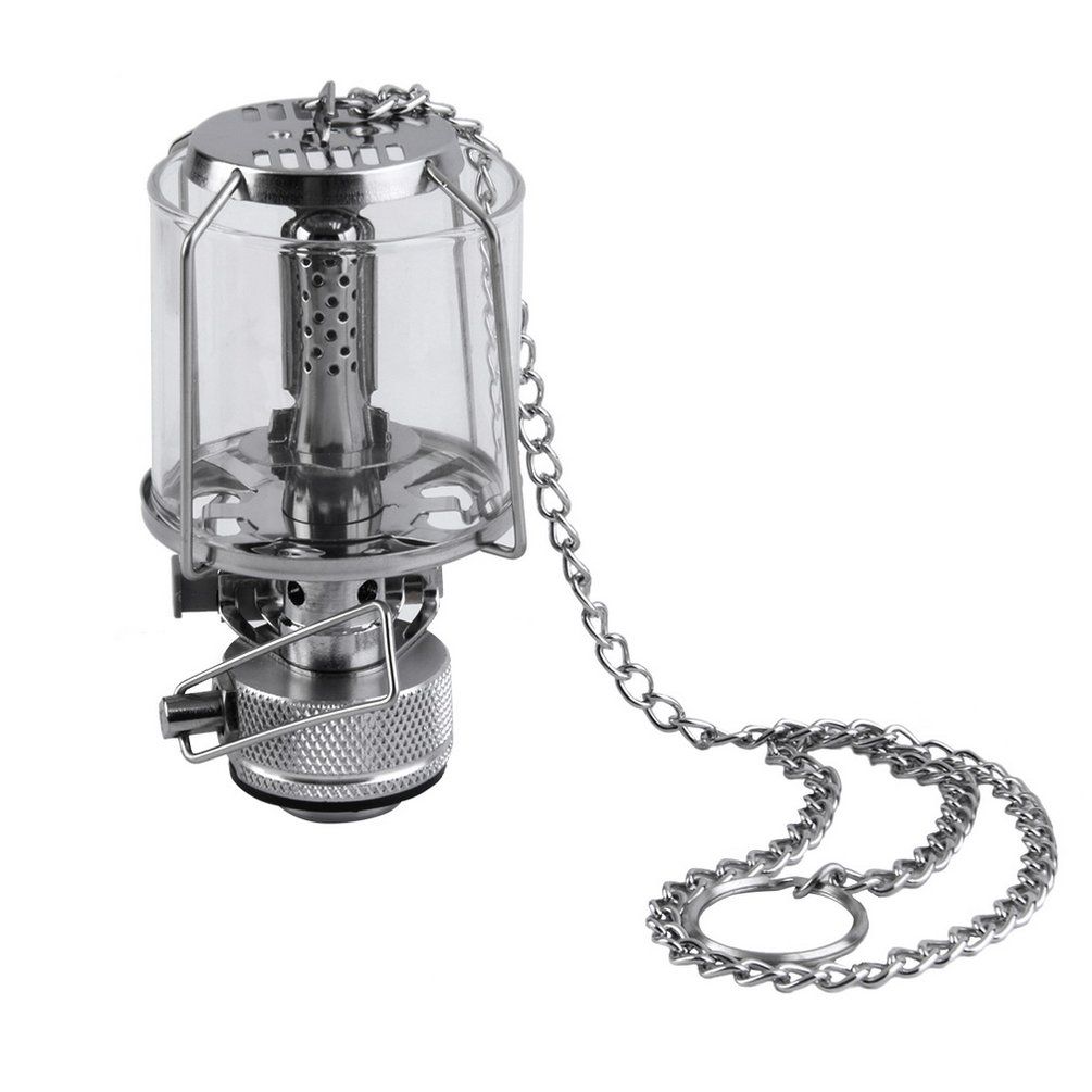 Compact Outdoor Travel Camping Festival Portable Gas Lantern With Piezo - clear+silver