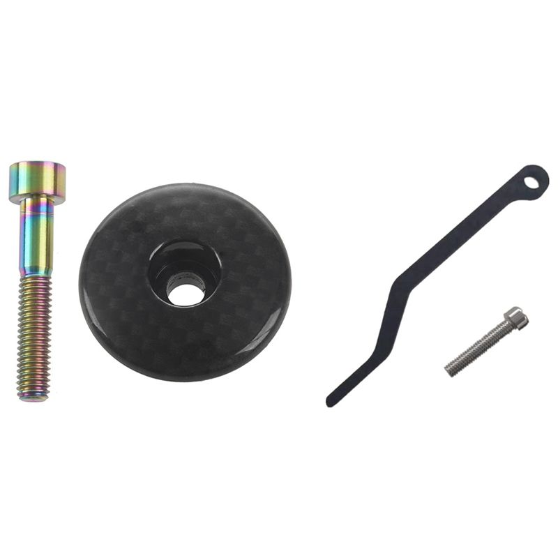 1-1/8 Inch Matte Carbon Fiber Cycling Headset Stem Top Cap Titanium Bolt with Bicycle Chain Guide Chain Stabilizer