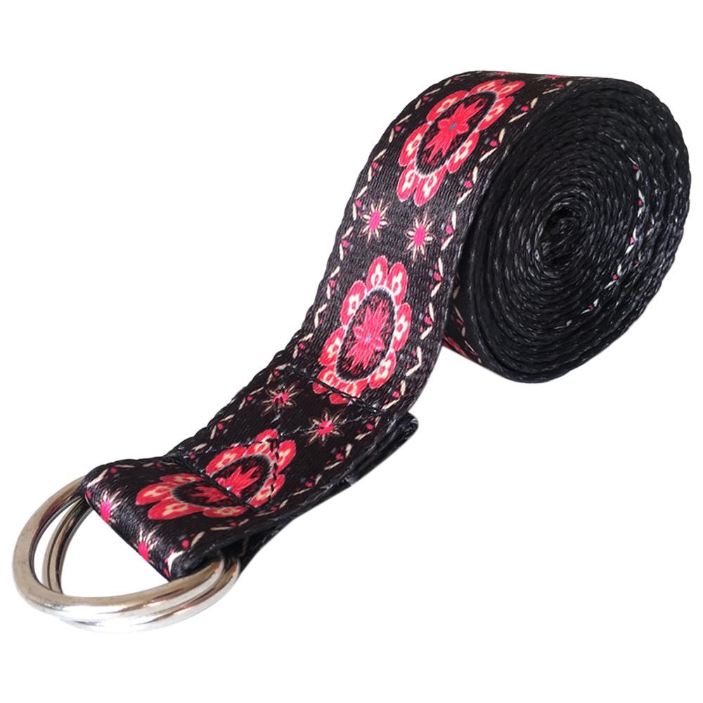 6ft Yoga Stretching Strap Printed Cotton Exercise Strap Adjustable Fitness Physical Therapy Flexibility Strap with Metal Ring