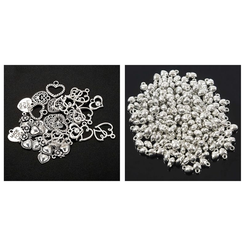 230Pcs Mixed Style Heart Pendants Charms Findings - Jewellery Making Findings for DIY Craft 1.5-2.5Mm & 8X6Mm -Silver