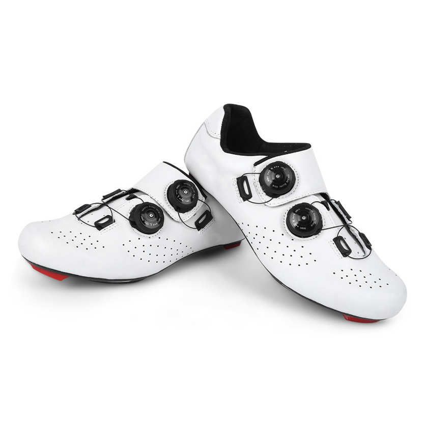 BOODUN 1Pair Artificial Leather Road Cycling Shoes Outdoor Breathable Bicycle Locking White