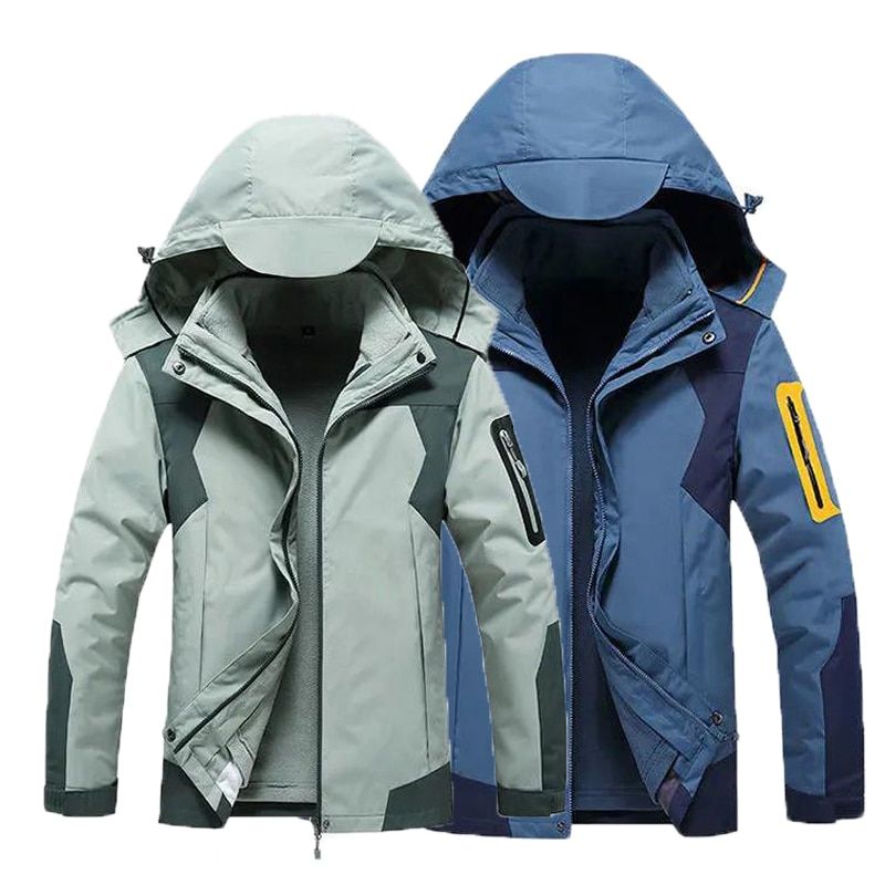 Men Women Winter Waterproof Hiking Camp Fish Climb Ski Windbreaker Jackets 3 in 1 Hood Coat M-5XL PlSize