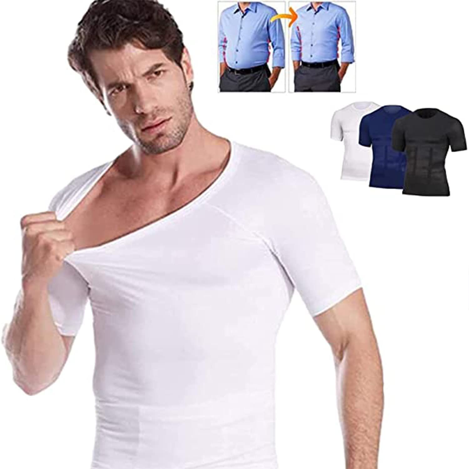 Men's Shaper Cooling T-Shirt Suitable 360 Scientific Shaping Design, Tight Undershirt Tummy Control Girdle